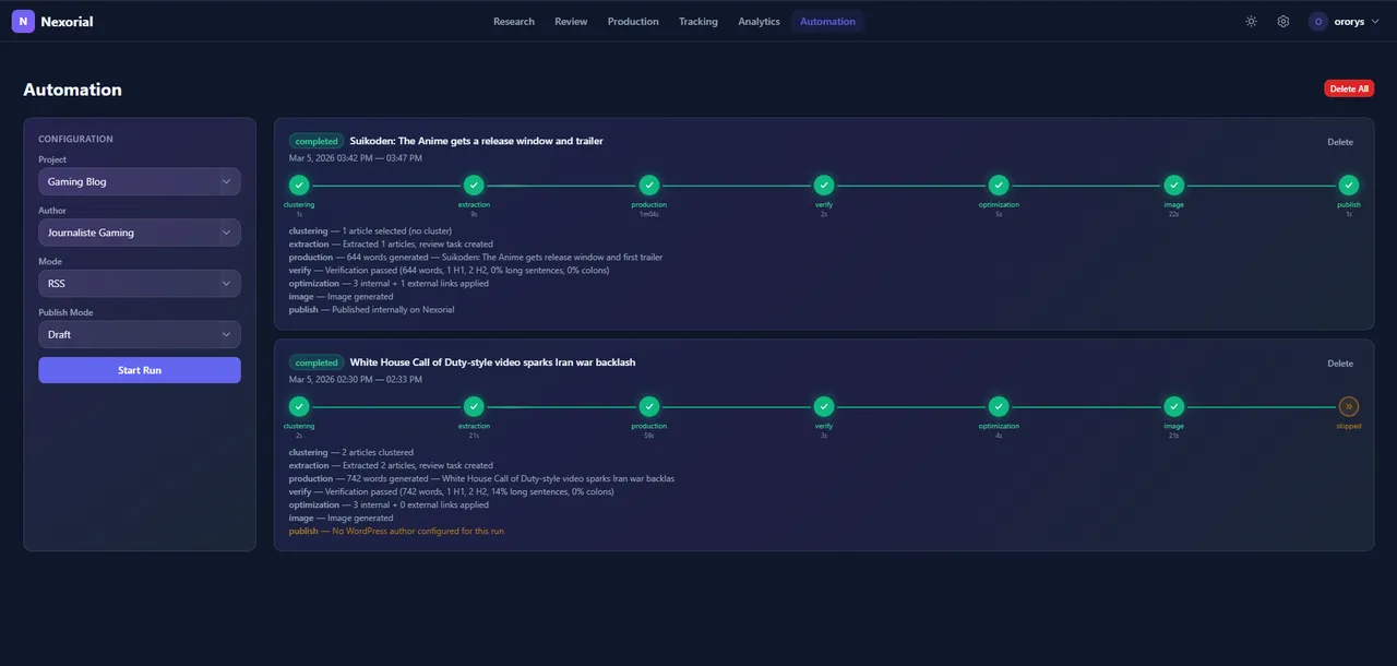 Nexorial Flow, Pipeline d'automatisation complet