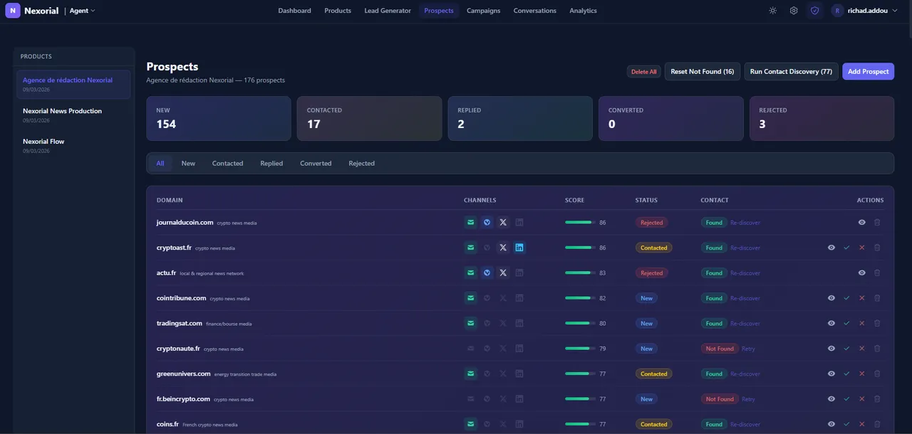 Nexorial Agent, CRM de prospection automatisée